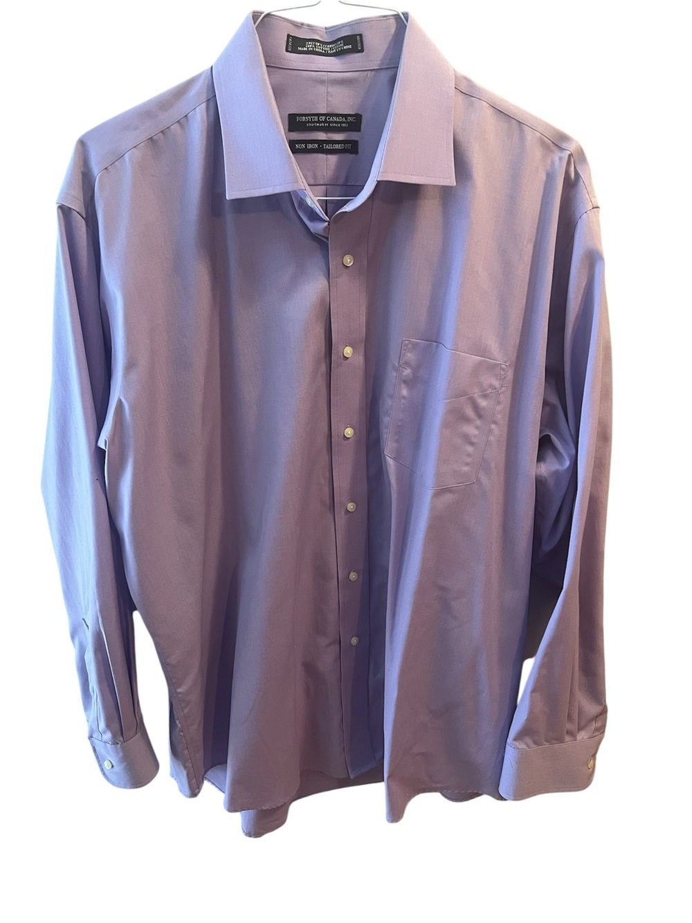 Light Purple Long Sleeve Button Up Non Iron Tailored Shirt by Forsyth of Canada.